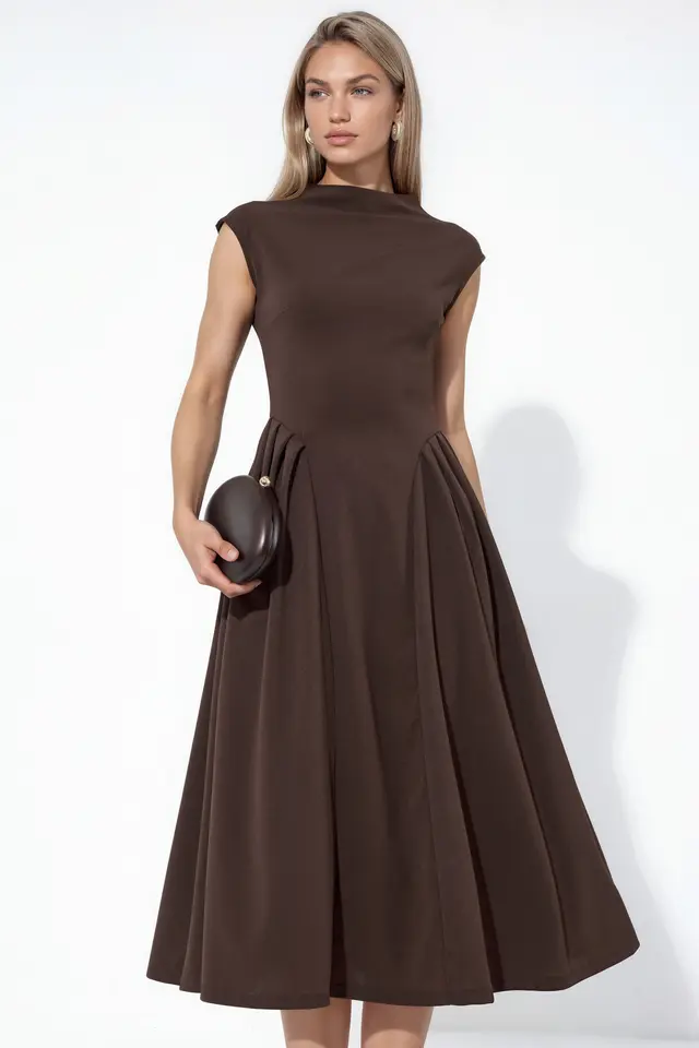 BUSEM Textured Paneled Midi Dress