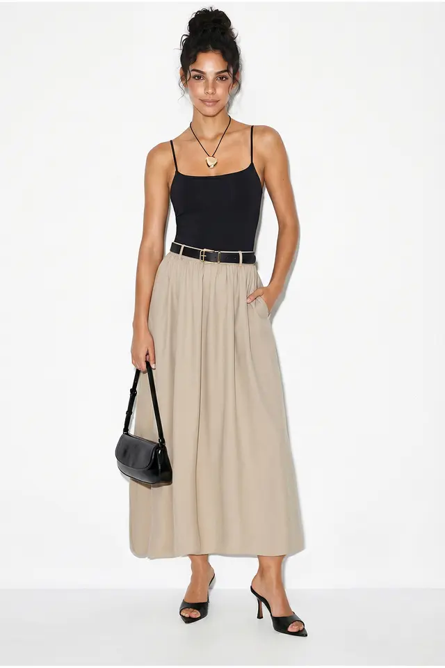 LUCCI High-Waist Belted Maxi Skirt