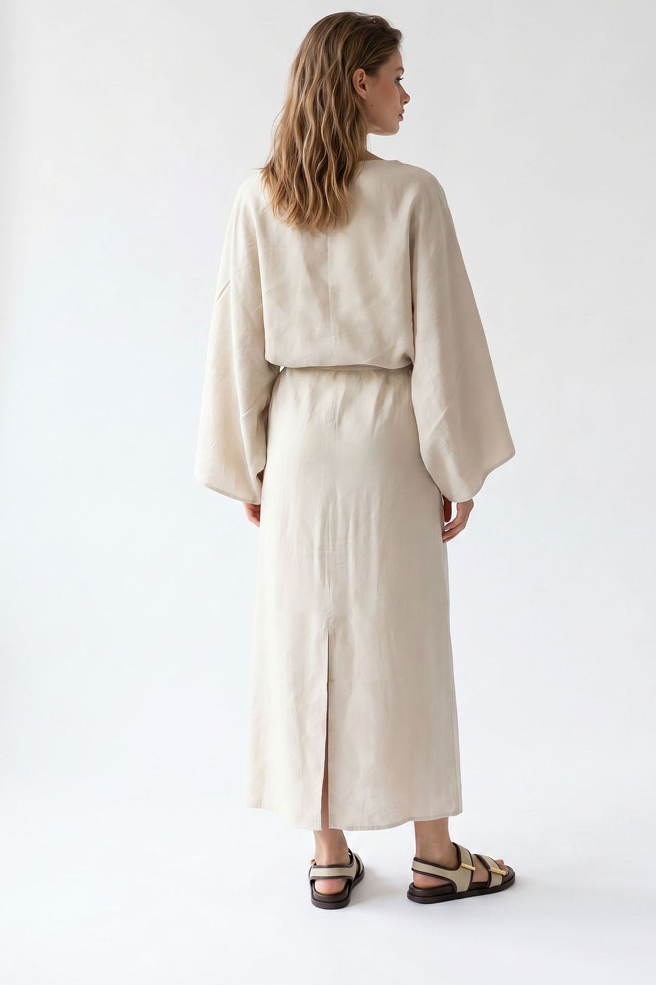 MIXRAY Women's Solid Textured Maxi Dress With Tie Detail 5