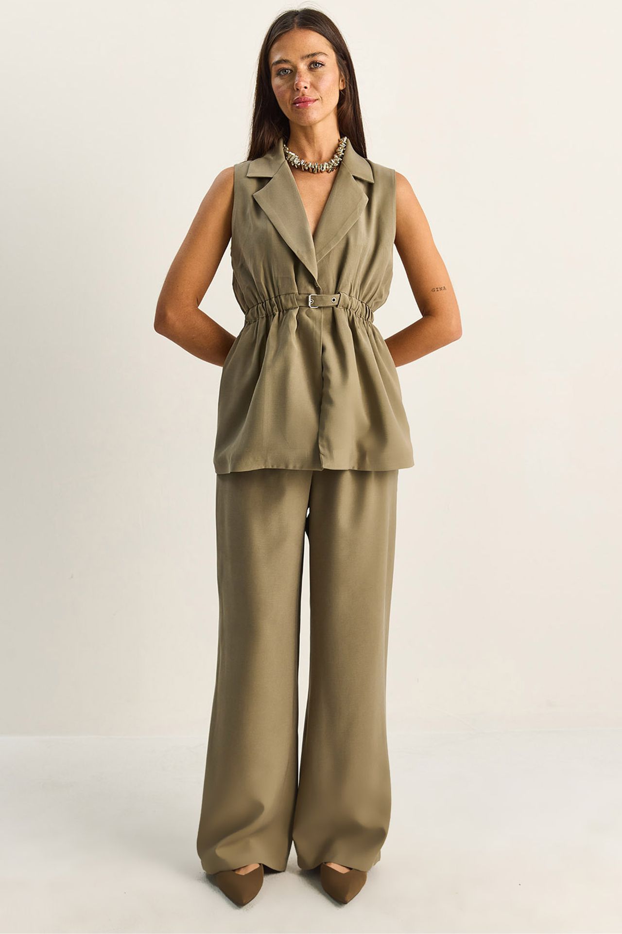 LUCCI High Waist Wide Leg Co-ord Set with Jacket Collar 5