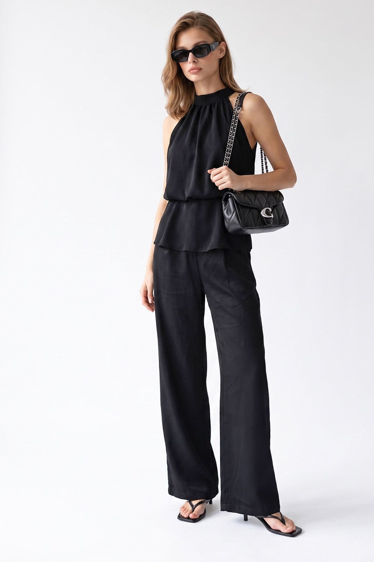 MIXRAY Halter Blouse And Wide-leg Pants Set 2