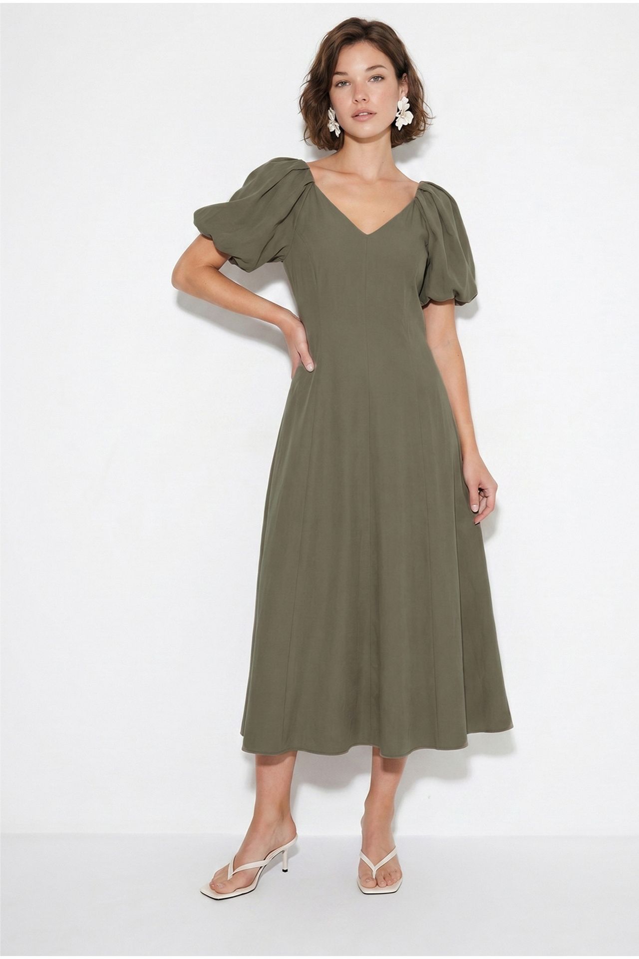 LUCCI A-line Midi Dress With V-neck And Zipper 1