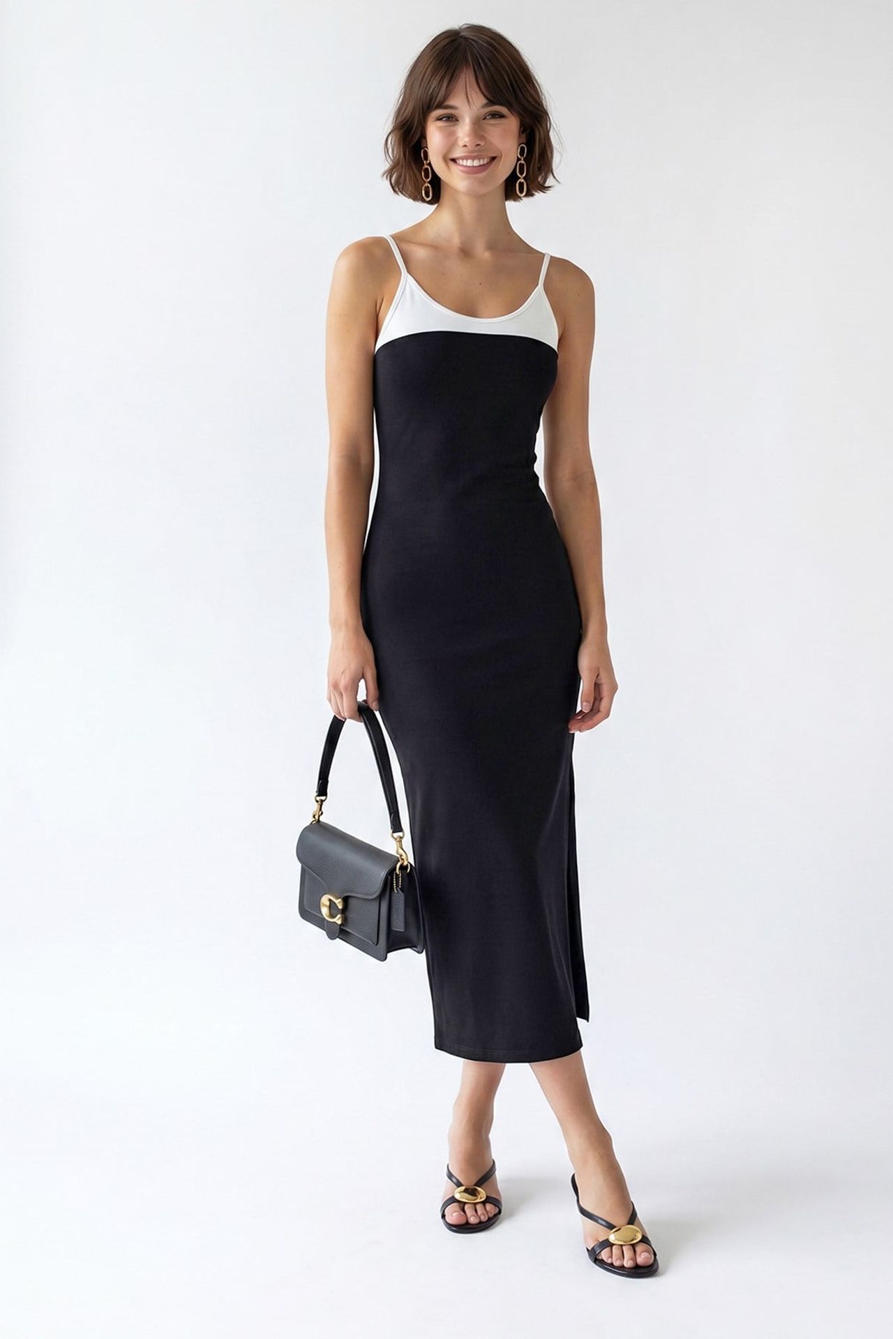 MIXRAY Sleeveless Bodycon Midi Dress With Slit 3