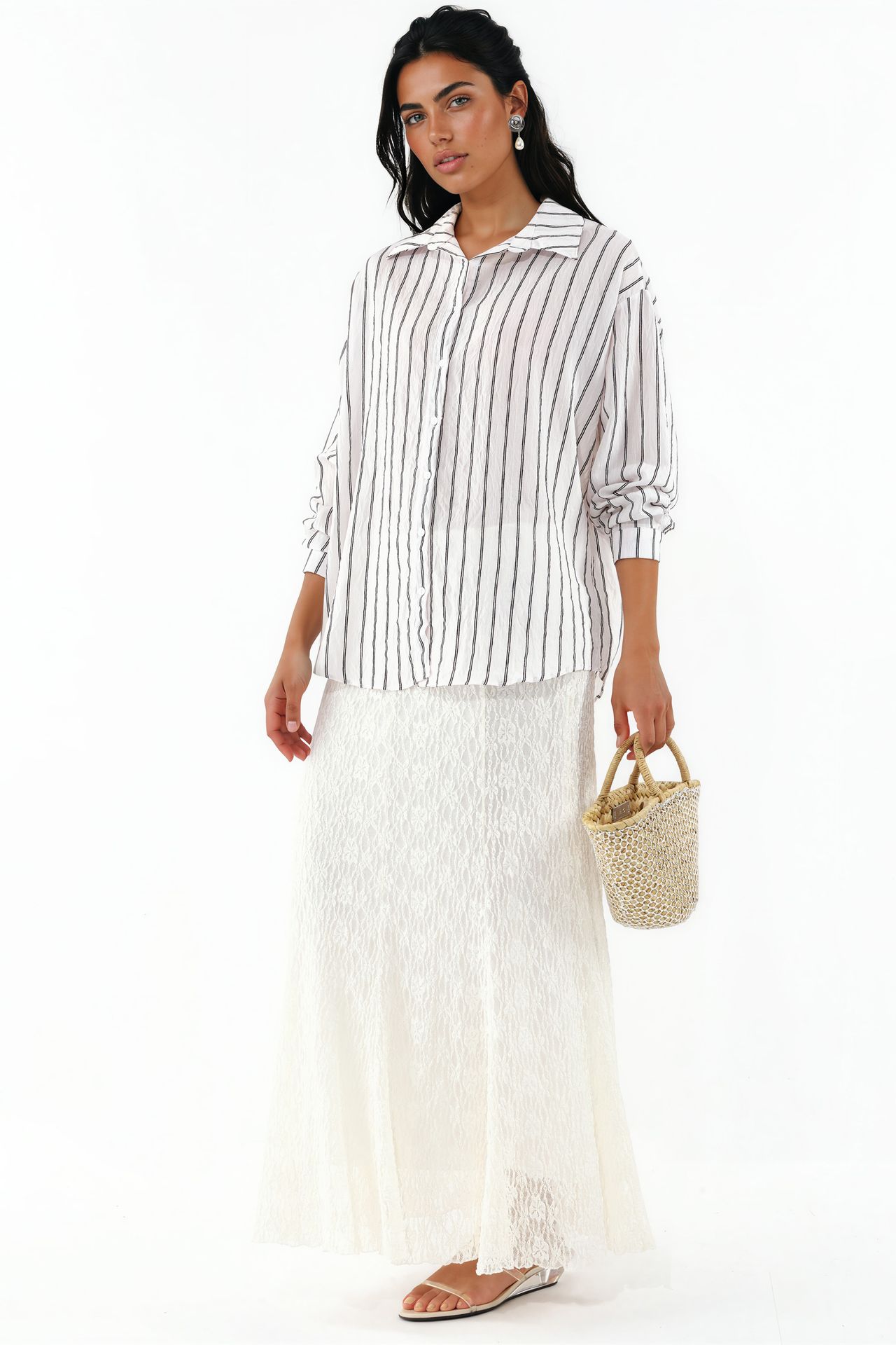 BDART Textured Striped Oversized Shirt with Button Closure 2