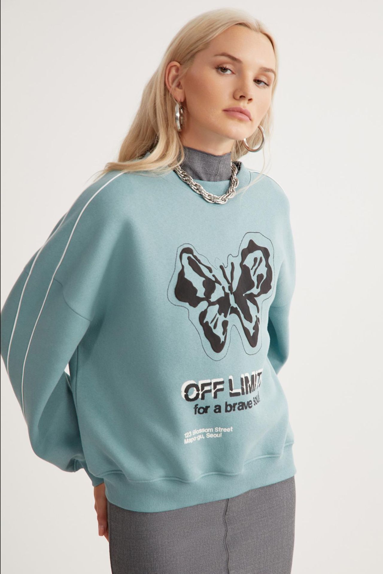 GRIMELANGE Baskılı Sırt Bisiklet Yaka Sweatshirt 6