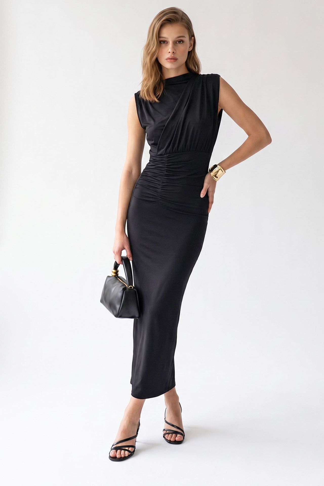 MIXRAY Sleeveless Bodycon Maxi Dress With Cowl Neck 4