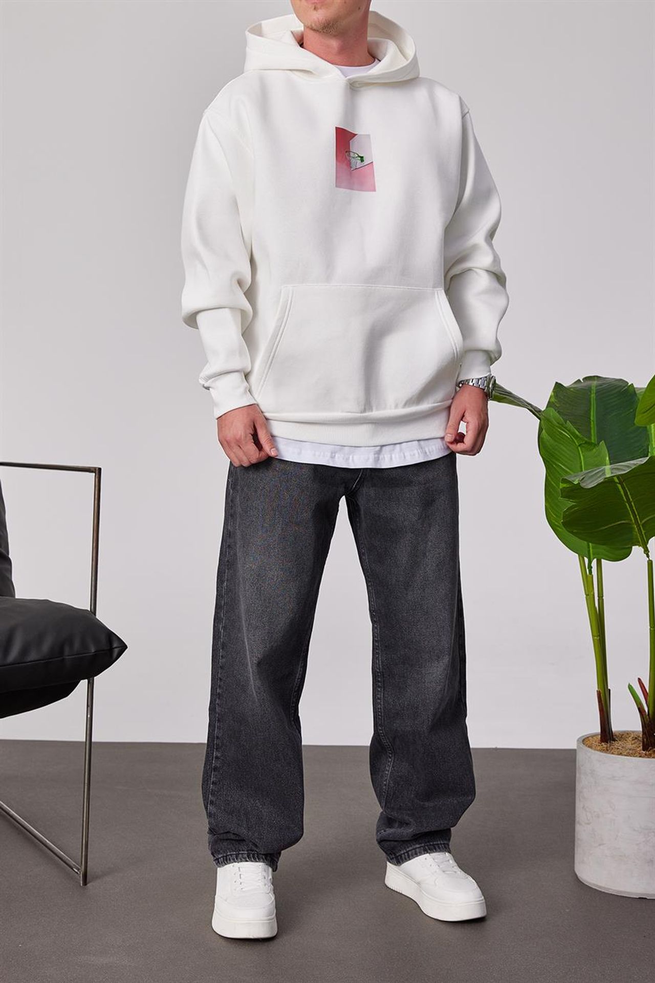 NOMARC Baskılı Kapüşonlu Cepli Hoodie 4