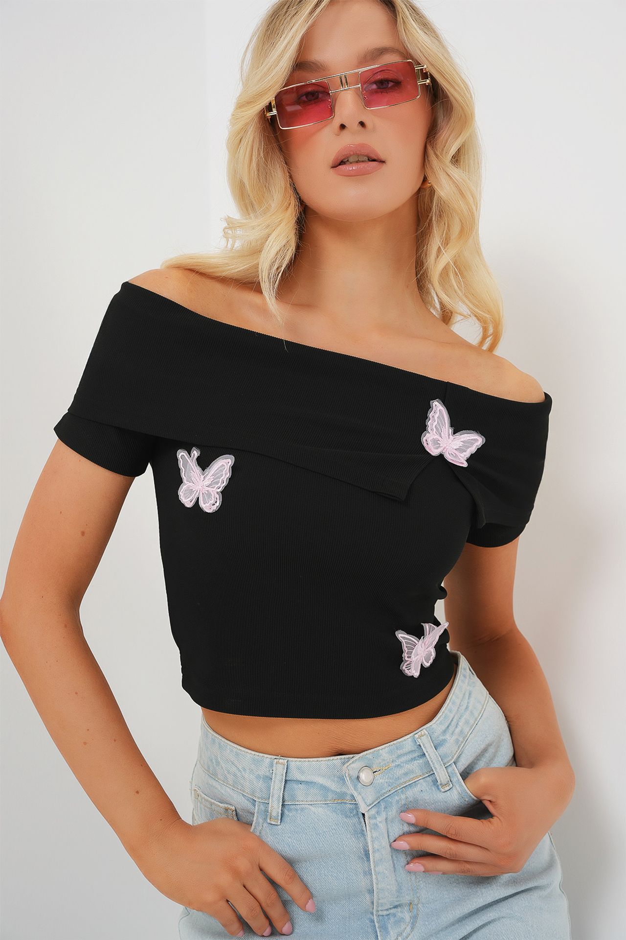 BDART Embroidered Off-Shoulder Crop Blouse 1