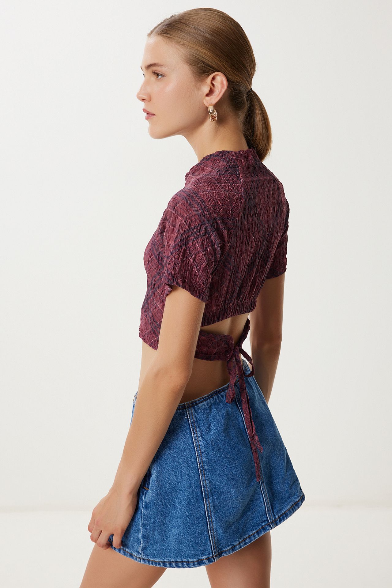 ISTANBUL Abstract Print Short Sleeve Slim Fit Crop Blouse 3
