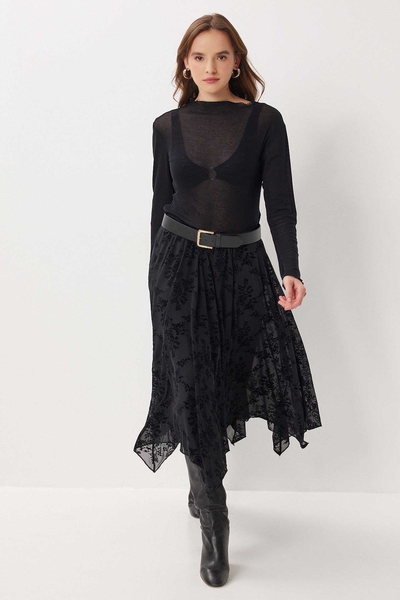ISTANBUL High Waist Floral Midi A-Line Skirt 2