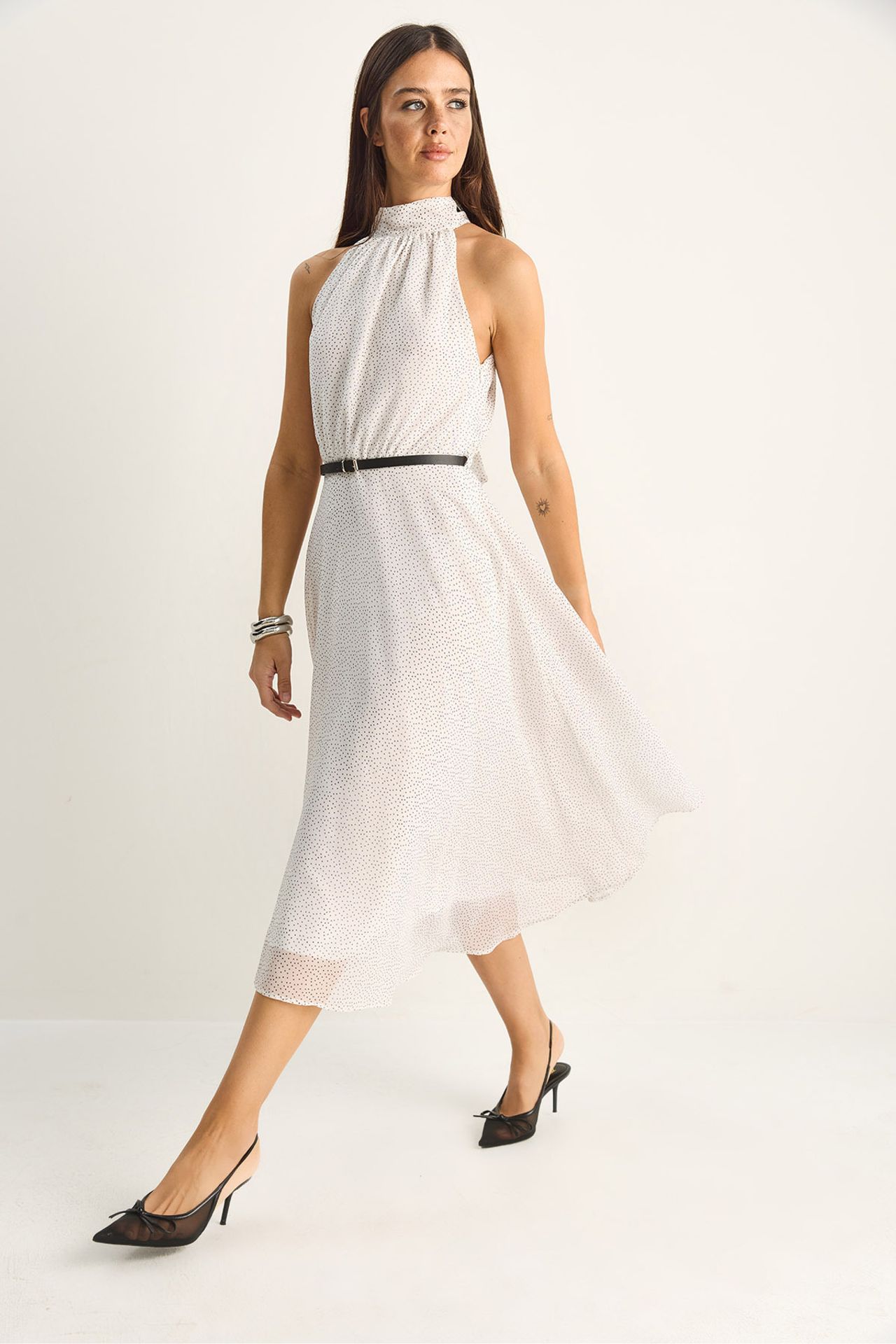 LUCCI Polka Dot Halter Midi Dress 3