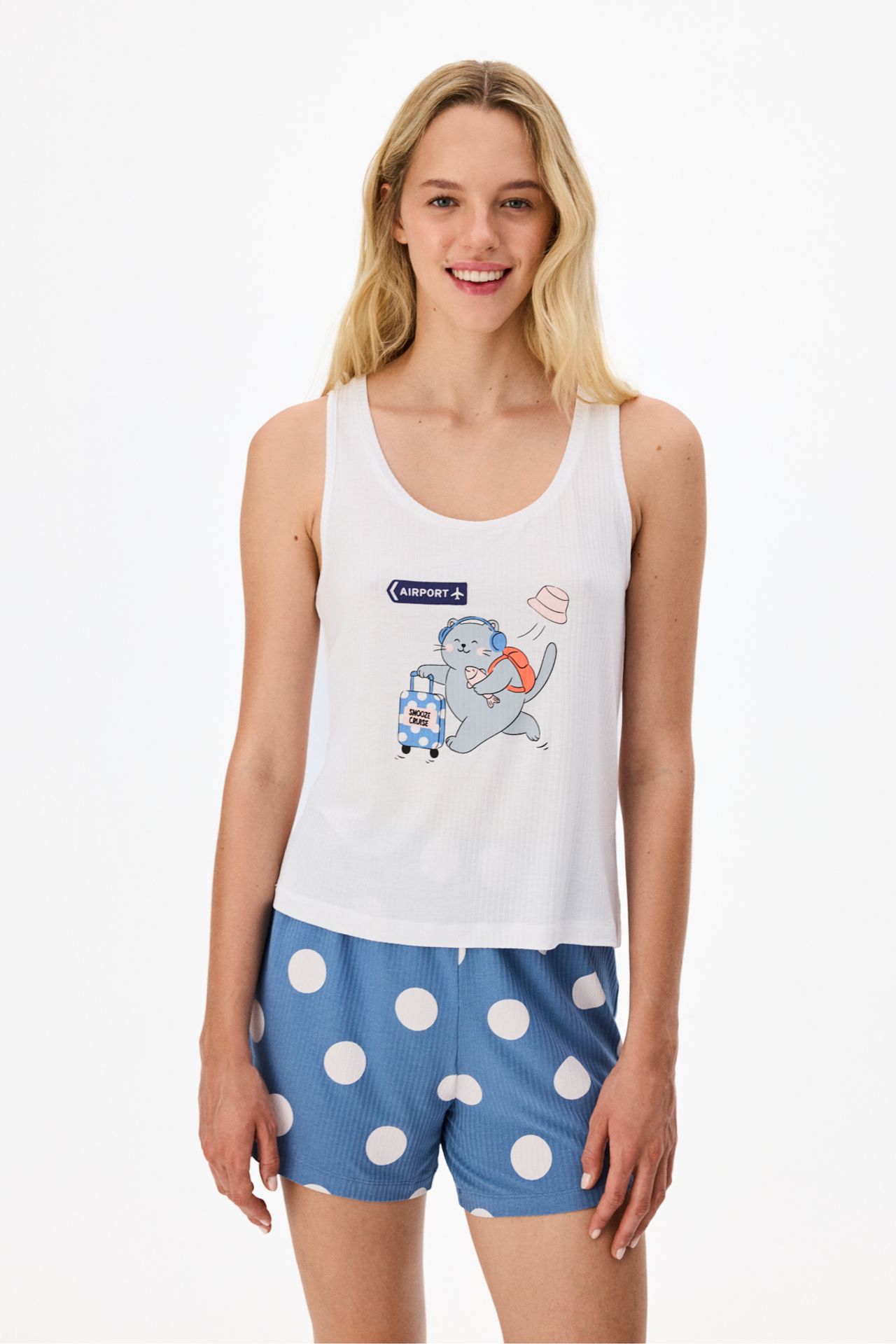 PENTI Snooze Cruise Cat Print Short Pajama Set 1