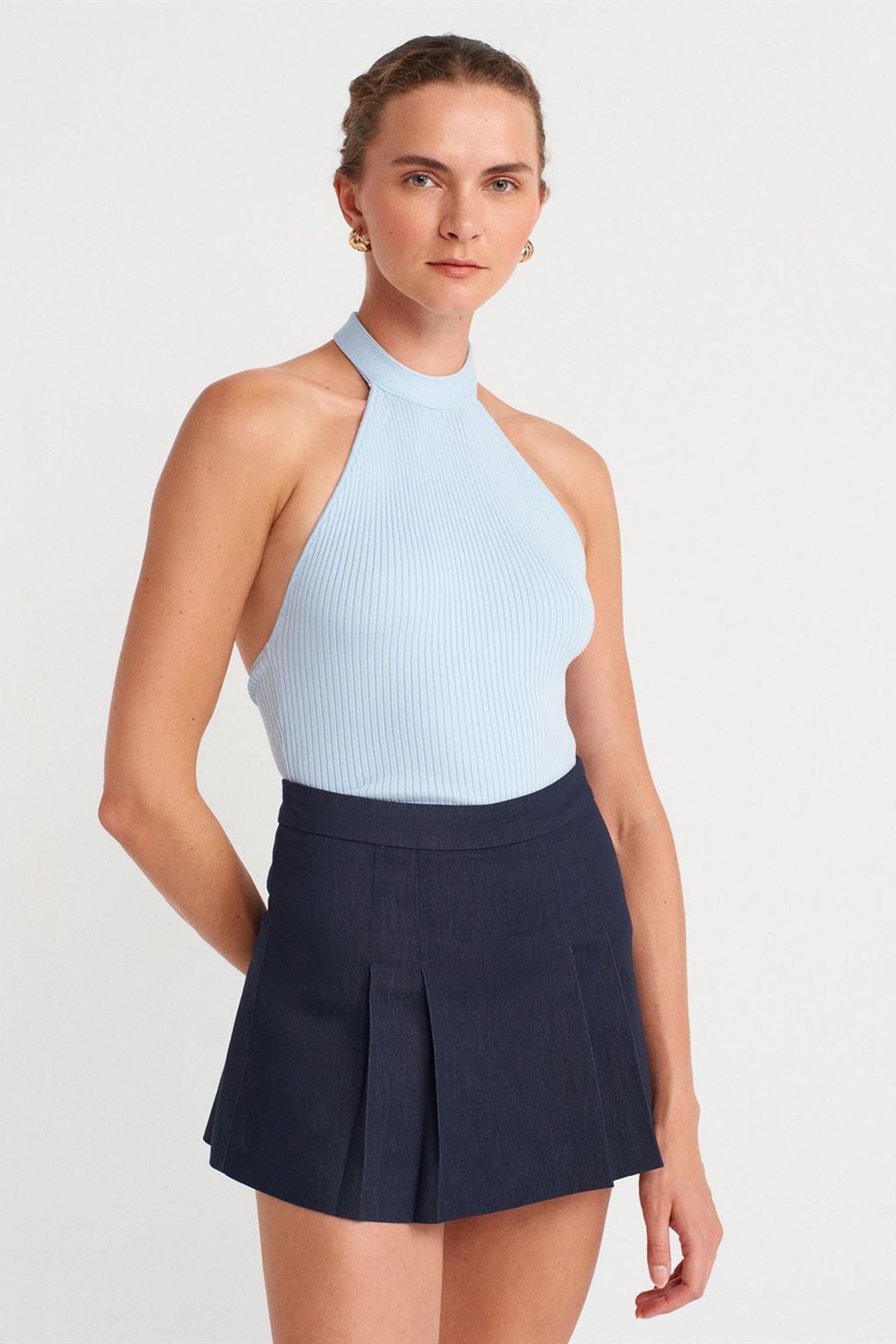 DILVIN Fitilli Halter Yaka Slim Bluz 1