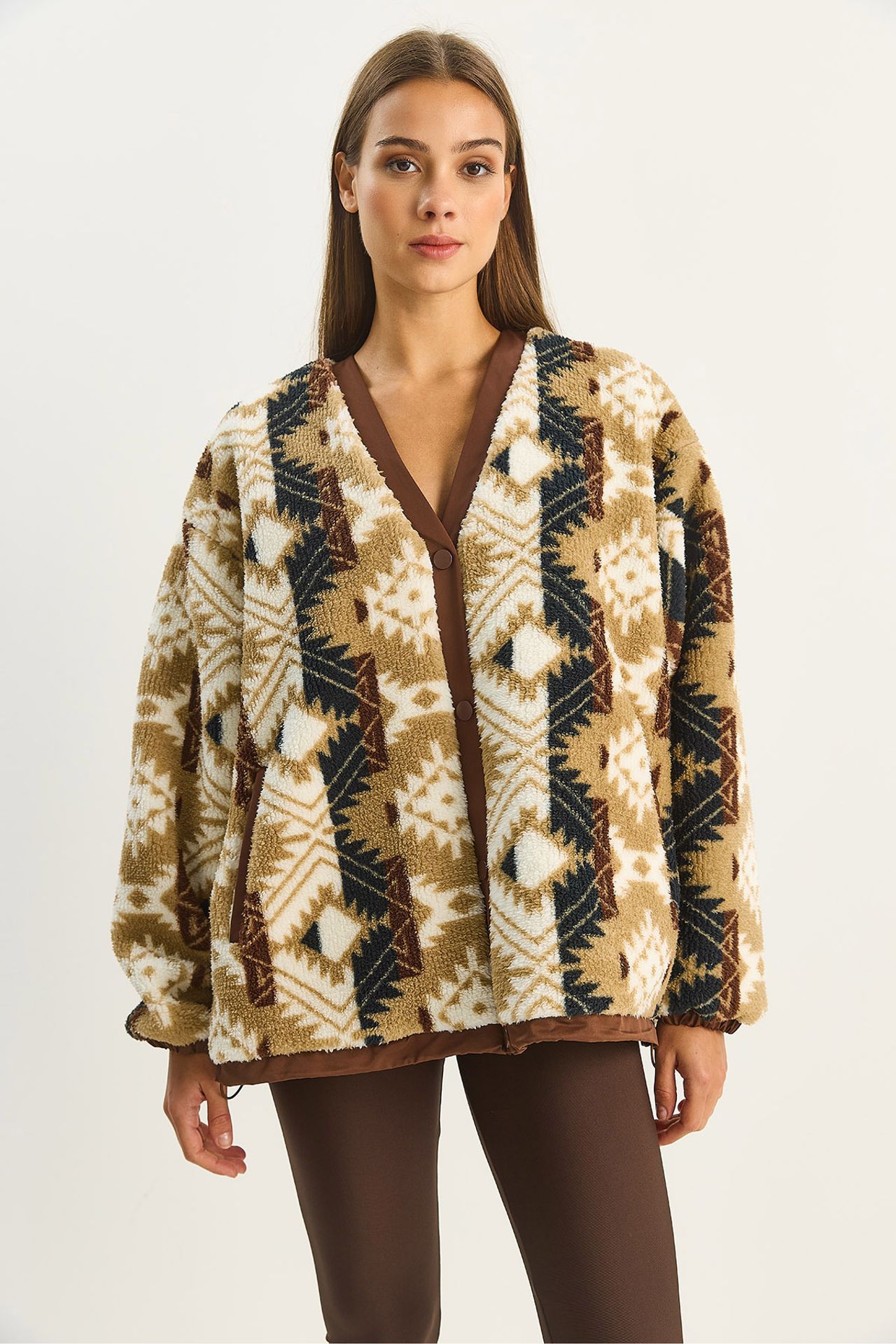 LUCCI Oversized Faux Fur Patterned Jacket