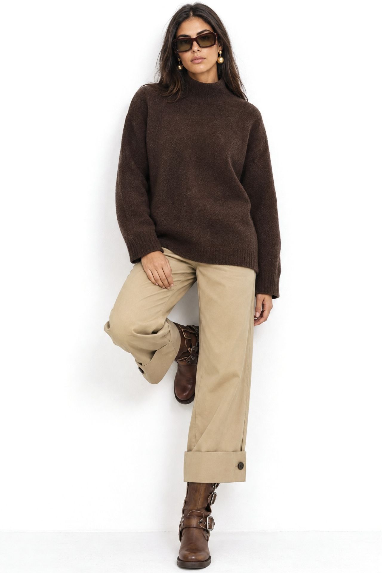 MIXRAY Oversized Ribbed Turtleneck Sweater 2