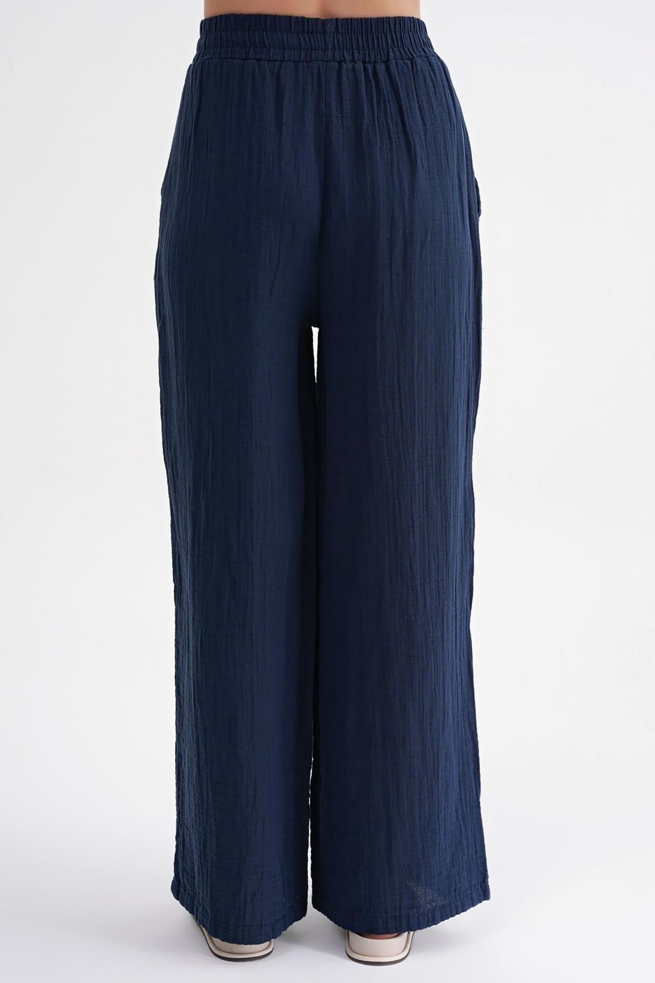 Mixray High Waist Textured Muslin Fabric Pants 6