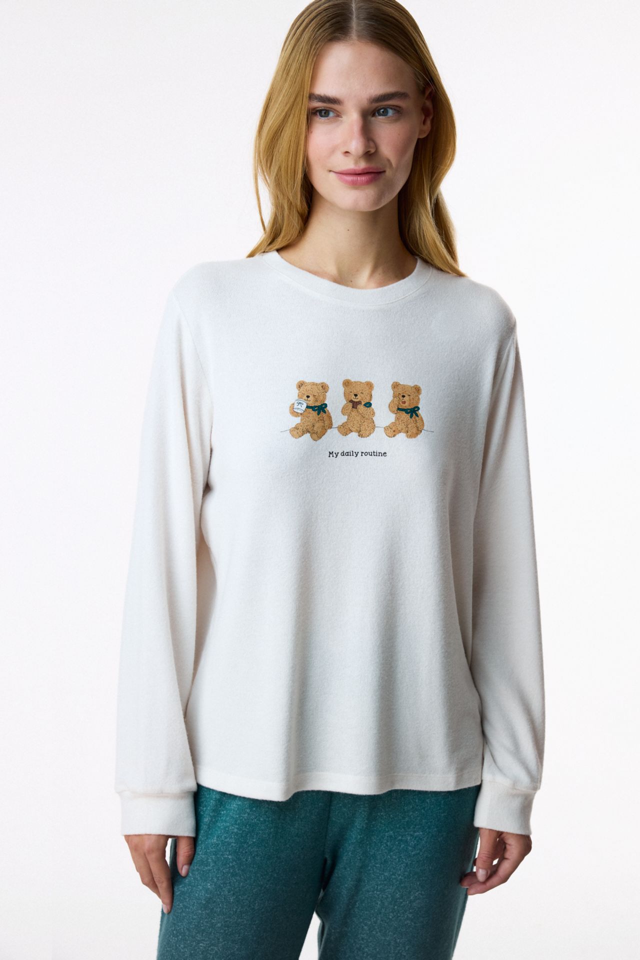 PENTI Daily Routine Bear Print Long Sleeve Pyjama Top 1