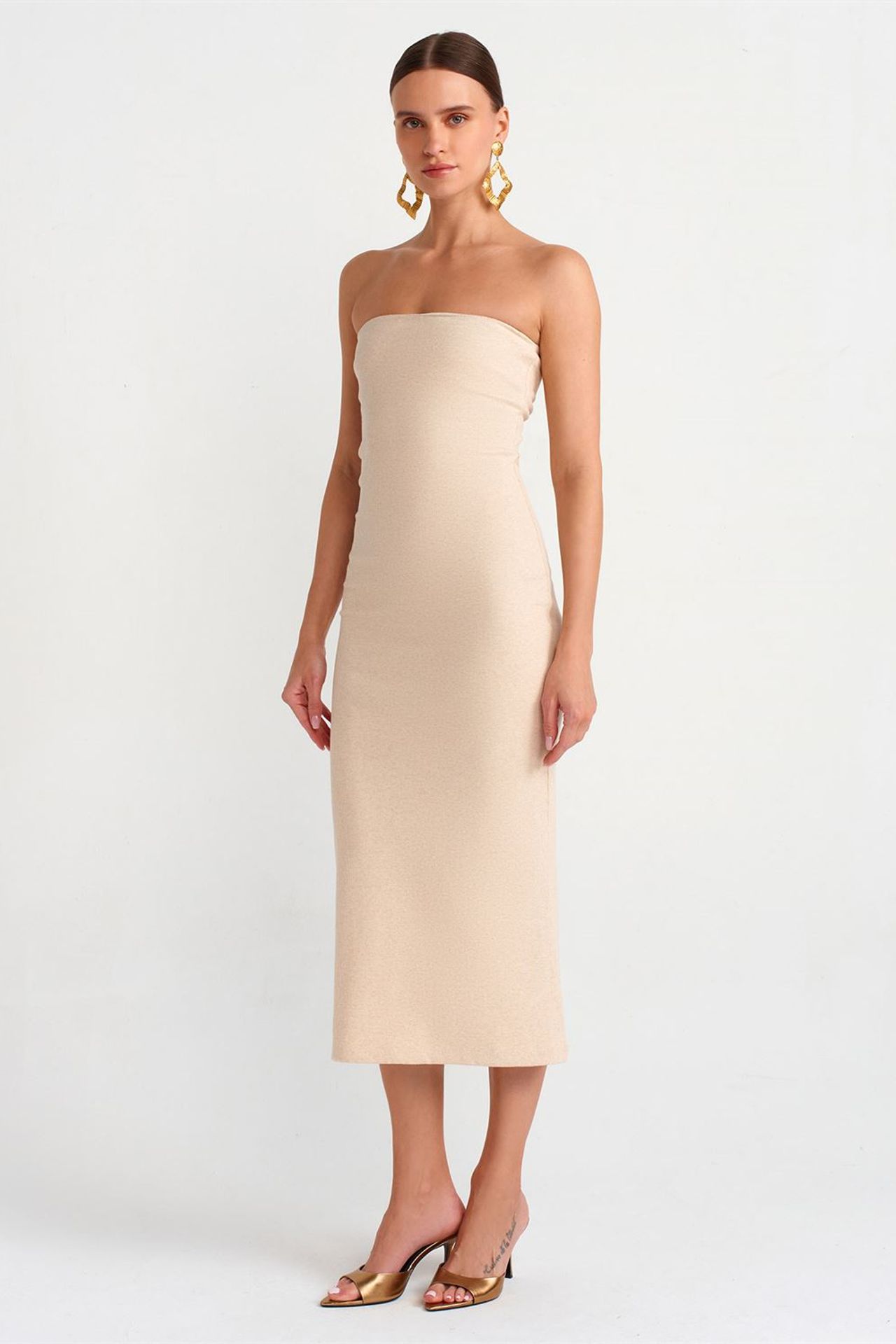 DILVIN Askısız Bodycon Midi Elbise 3