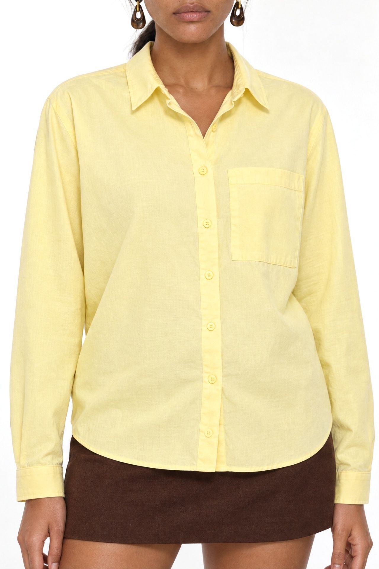 Mixray Long Sleeve Button-Up Shirt with Pocket