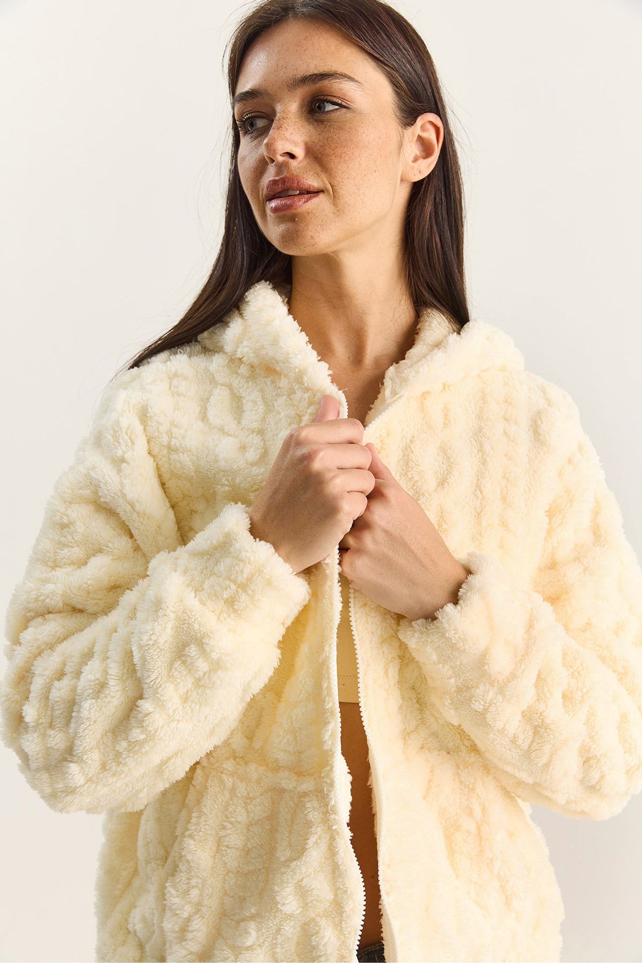 LUCCI Hooded Textured Knitted Cardigan with Zipper 1