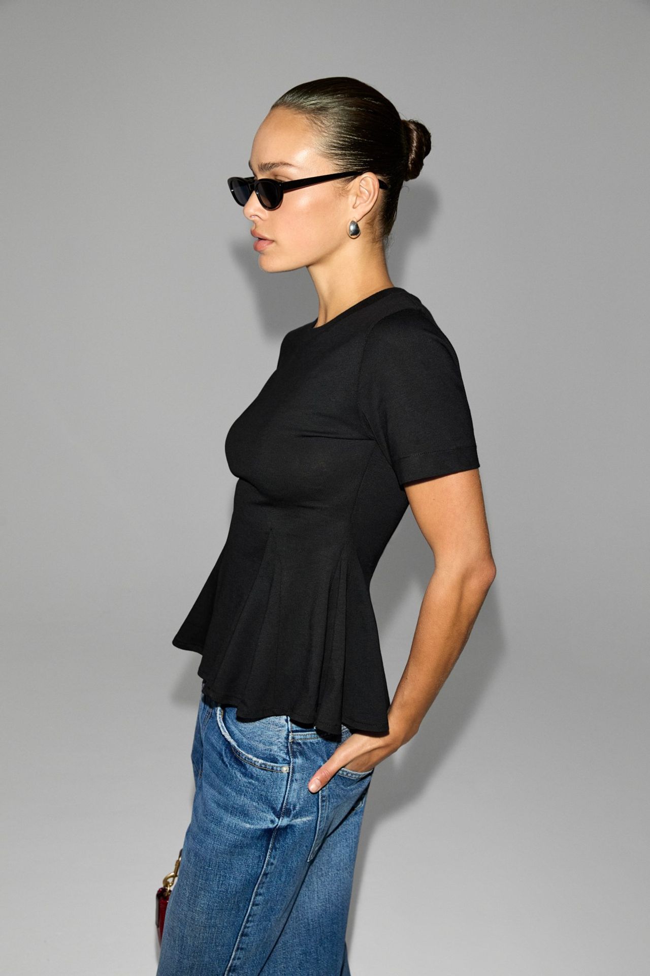 GRIMELANGE Fitted Peplum Crew Neck Blouse 3