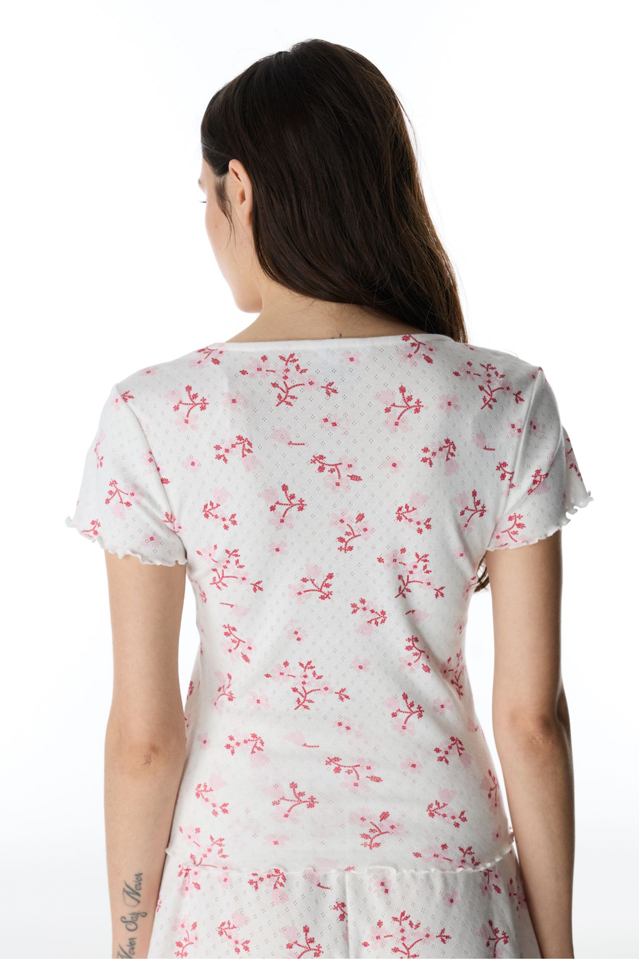 PENTI Blossom Pointel Floral Short Sleeve T-Shirt Pajama Top 5
