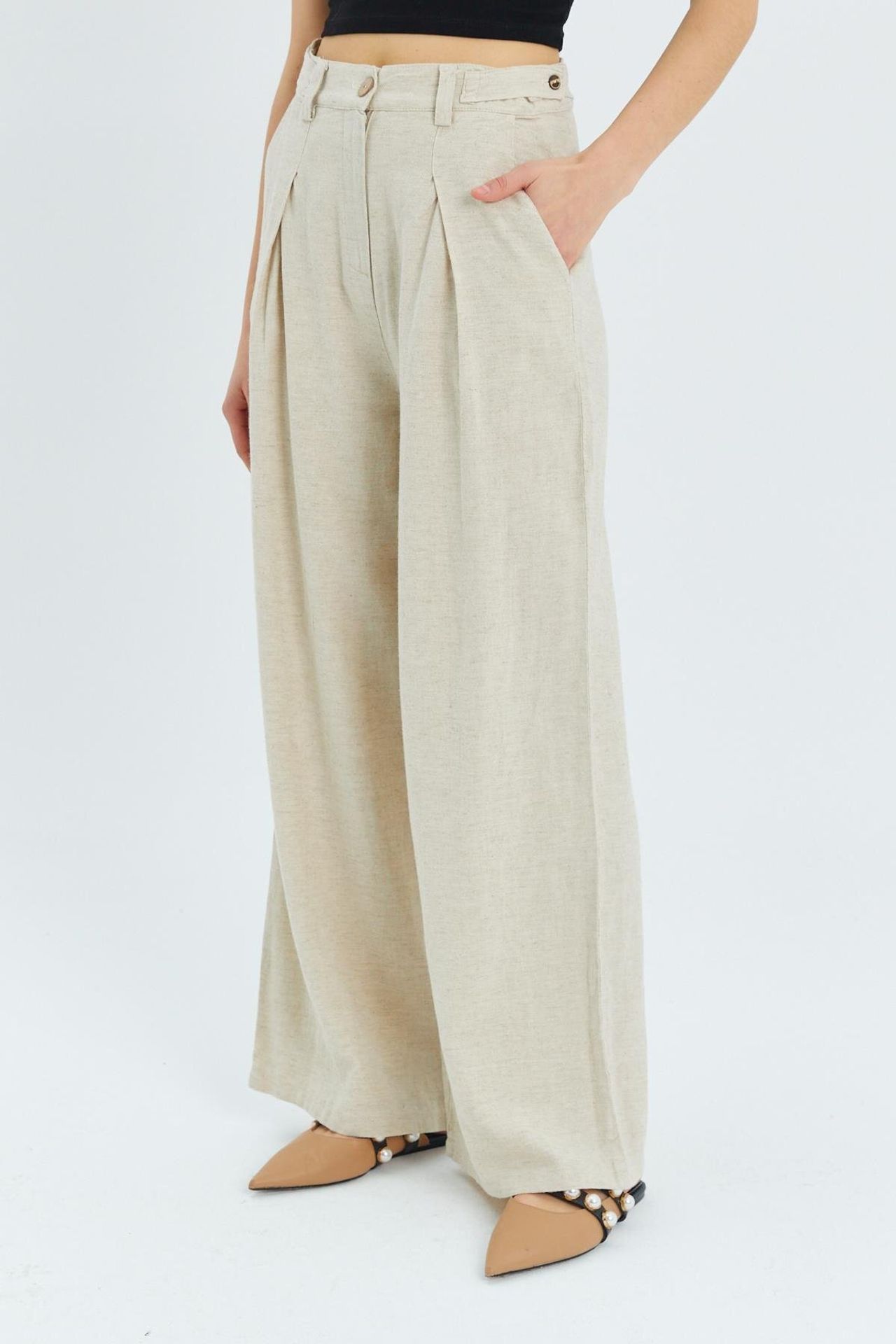 Mixray High Waist Pleated Palazzo Pants 5