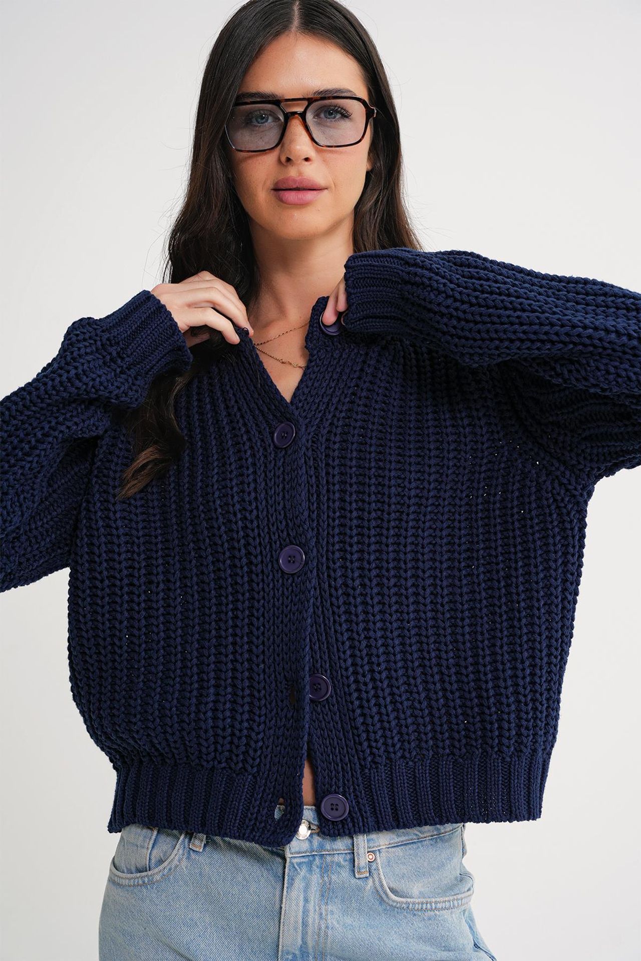 Mixray Textured Ribbed Knit Cardigan with Buttons 3