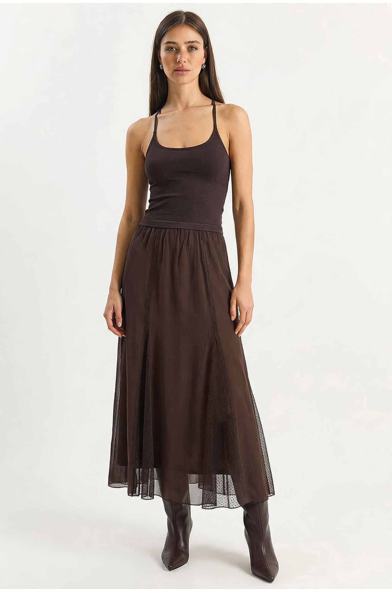 LUCCI High-Waist A-Line Chiffon Maxi Skirt 4