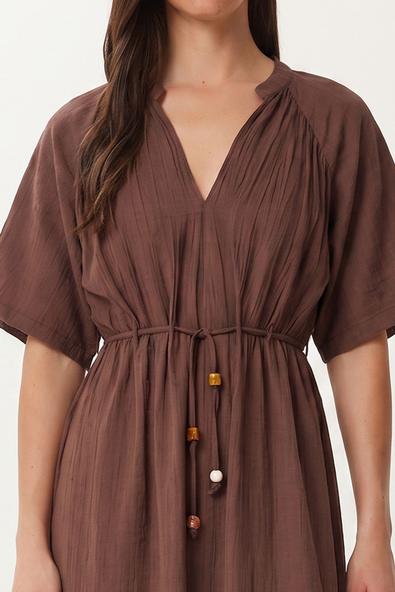 ISTANBUL Solid Chiffon Midi Dress With Tie Detail 4