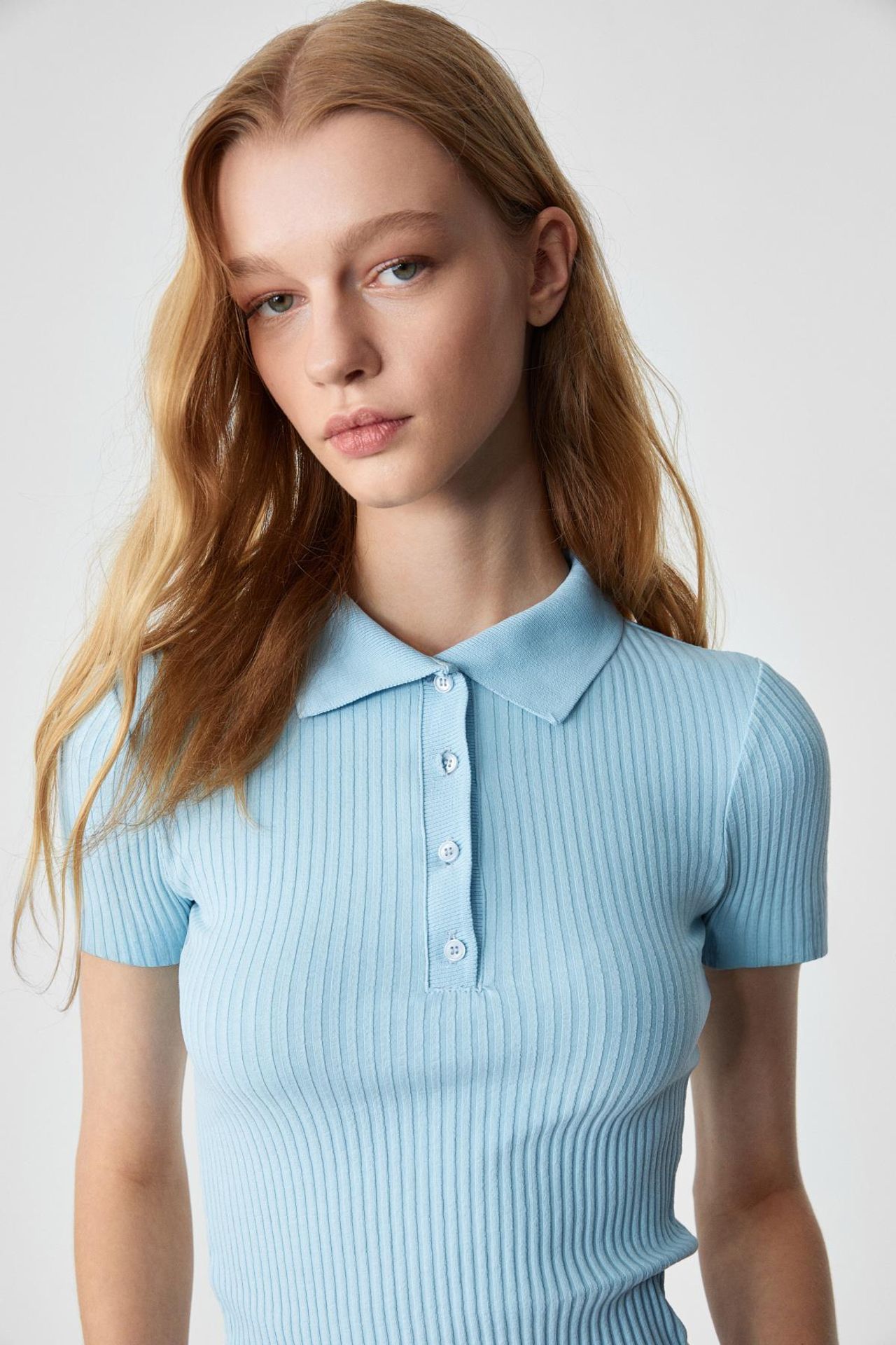 GRIMELANGE Slim Fit Ribbed Polo Blouse 5