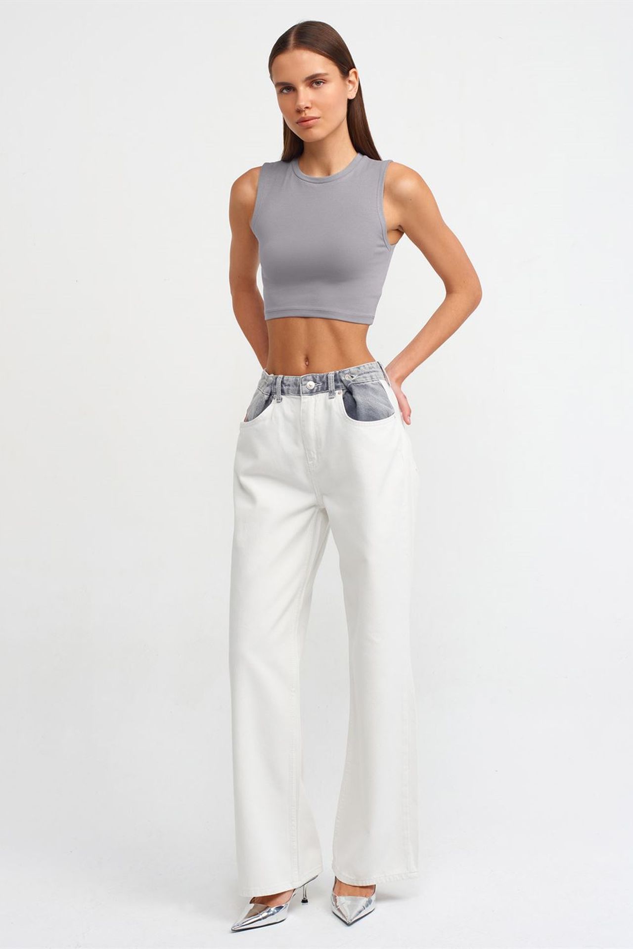 DILVIN Pamuklu Jarse Kolsuz Crop Bluz 3