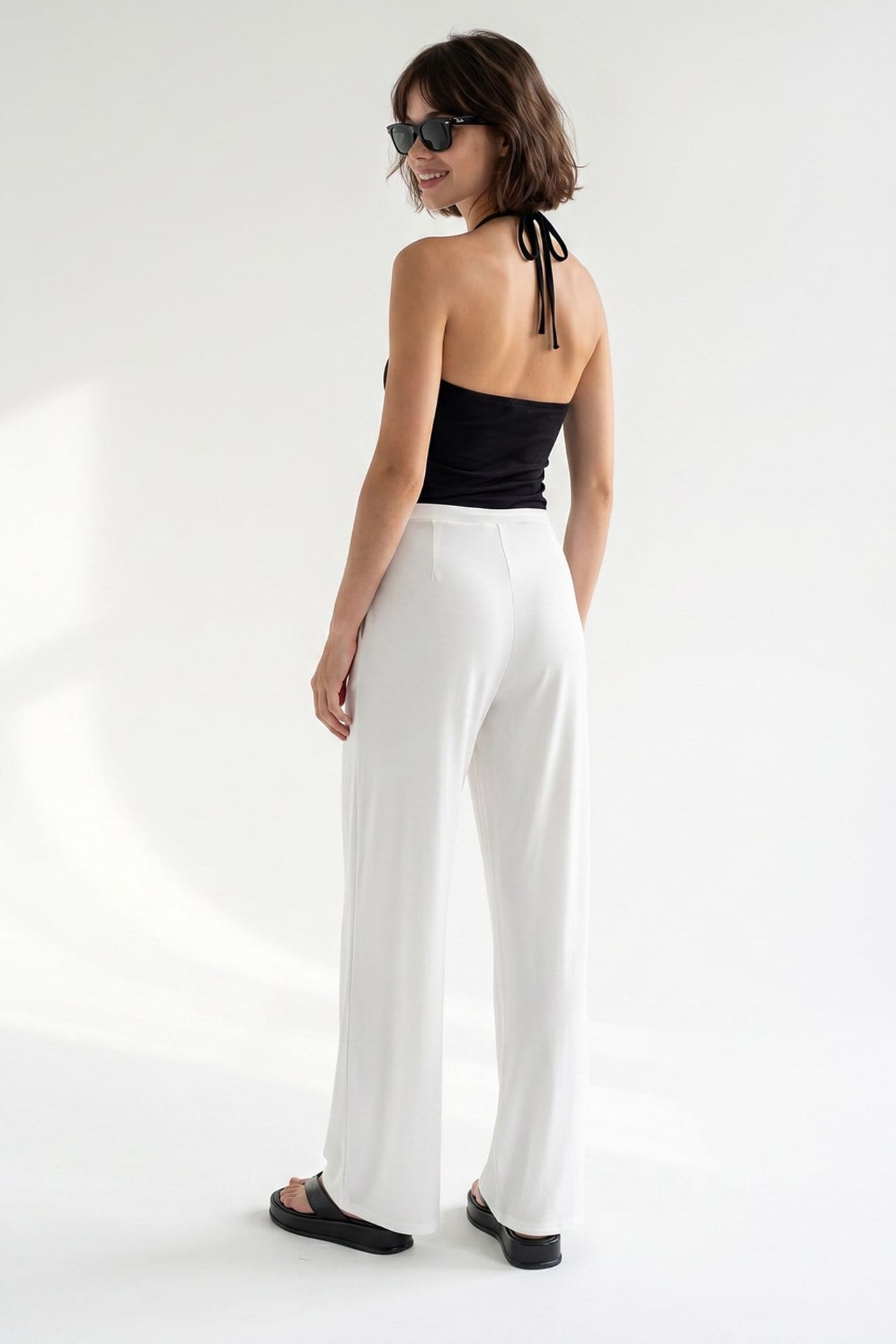 MIXRAY Women's High-waist Wide-leg Jersey Trousers 3