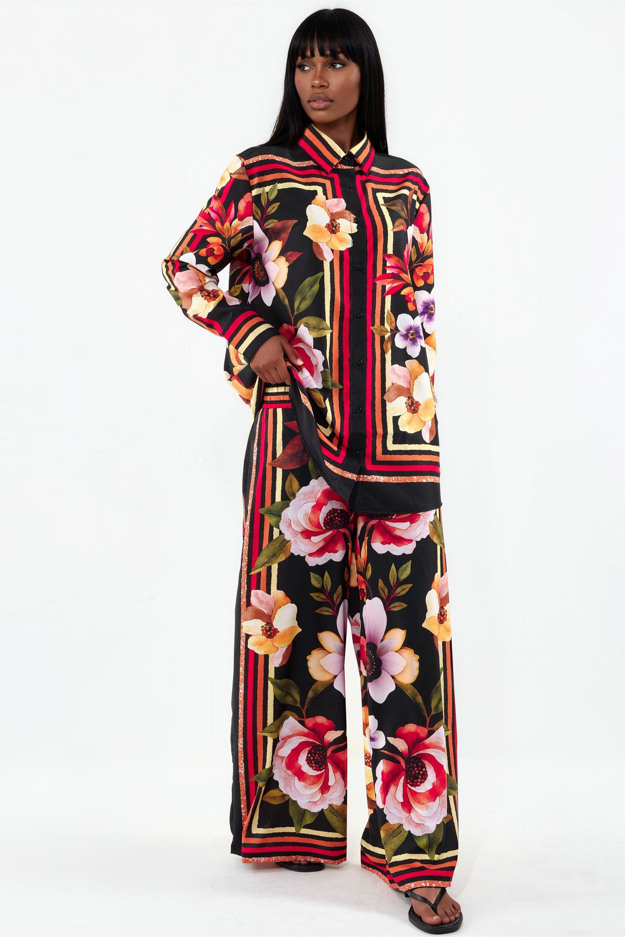 MSN Floral Shirt And Wide-leg Trouser Set 1