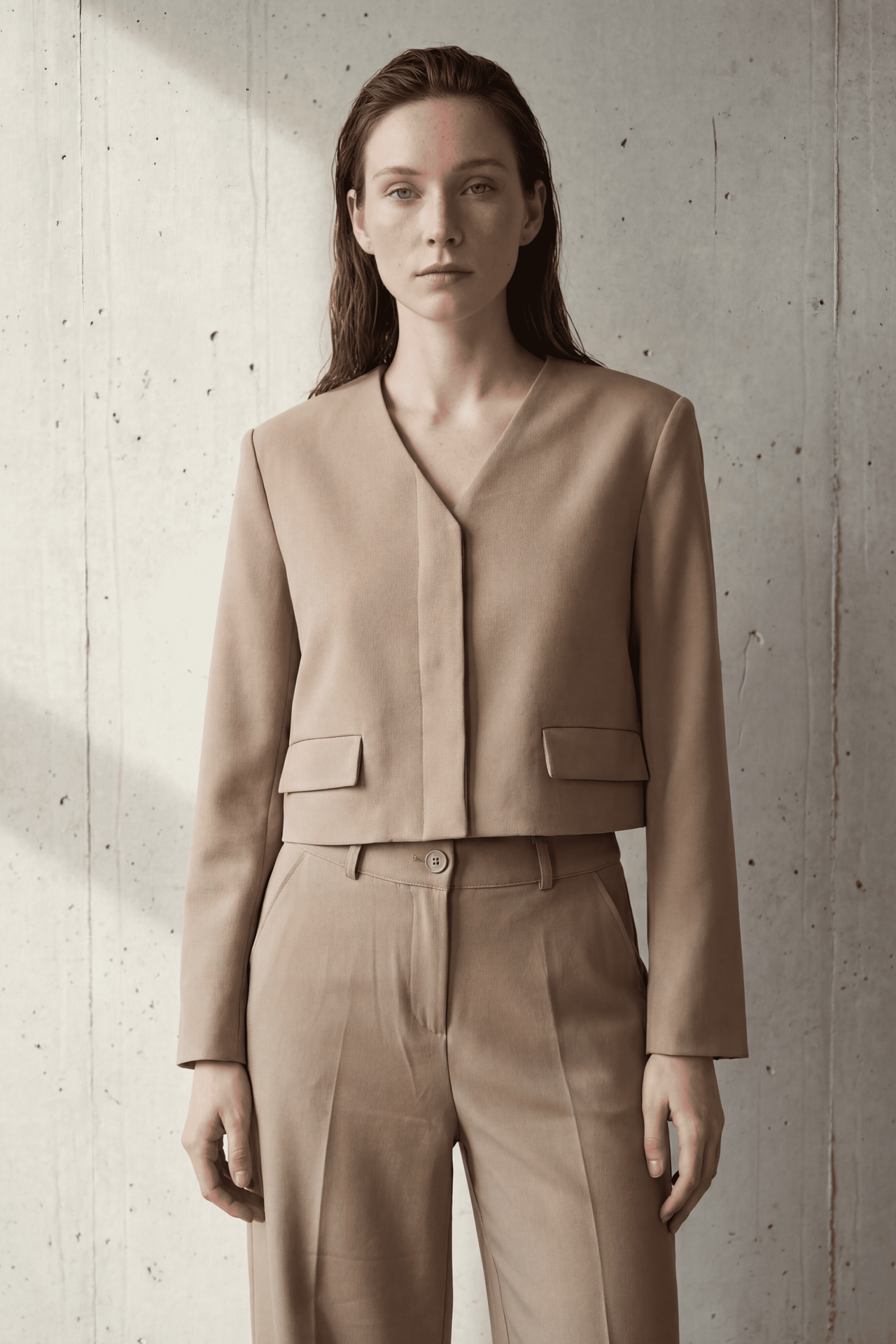 MY FASHION V-Neck Tailored Crop Jacket 1