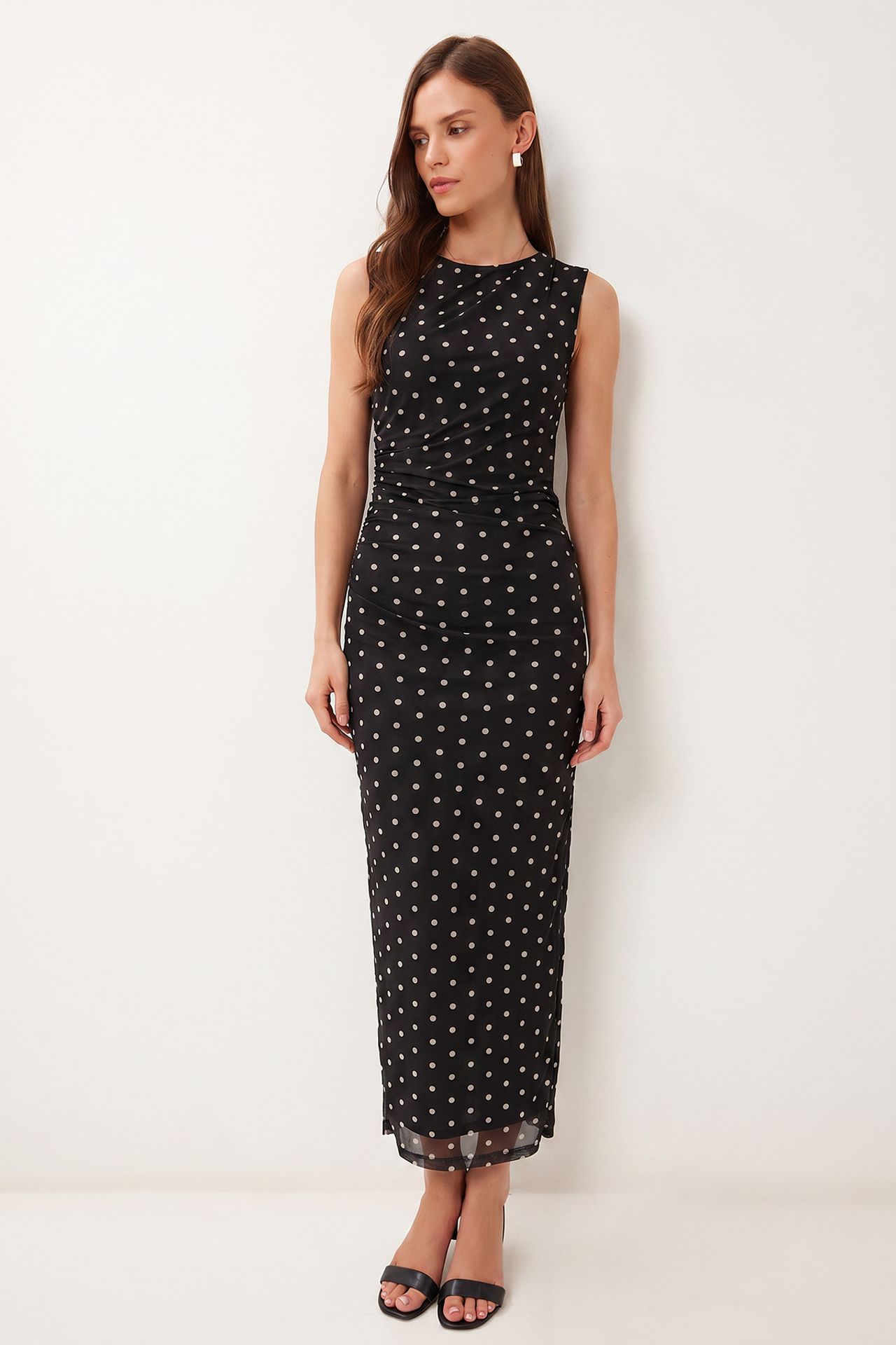 ISTANBUL Polka Dot Tulle Bodycon Midi Dress 4