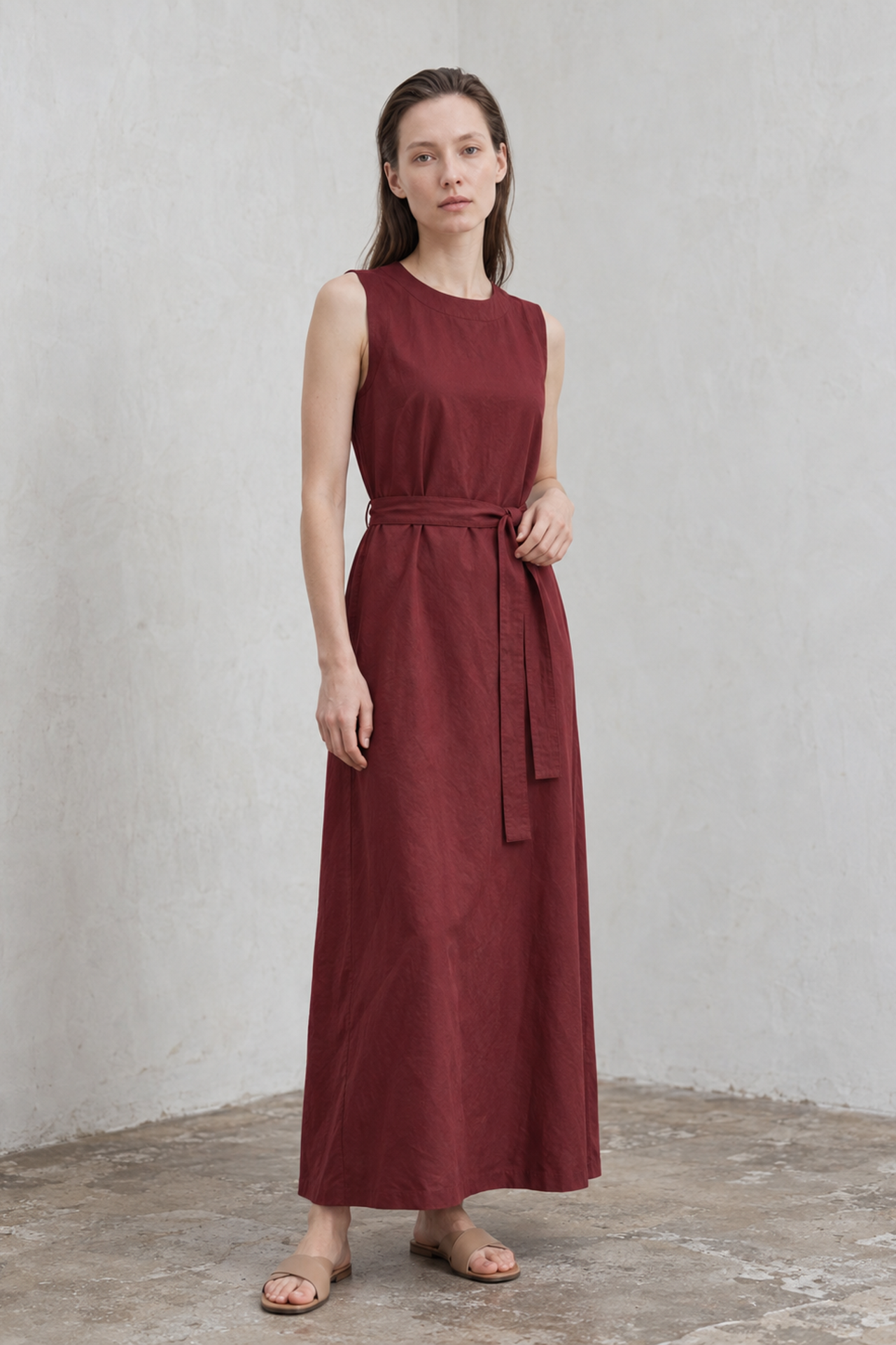 MY FASHION Belted Sleeveless Maxi Dress with Crew Neck 5