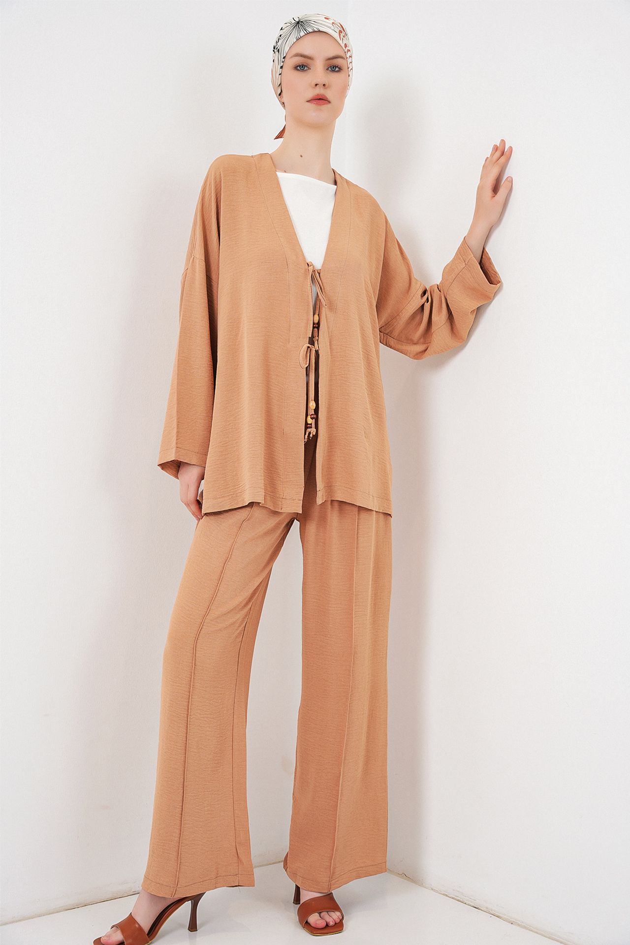 BDART Textured V-Neck Long Cardigan and Pants Set 1
