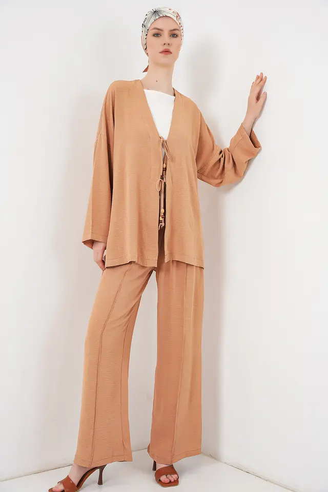 BDART Textured V-Neck Long Cardigan and Pants Set