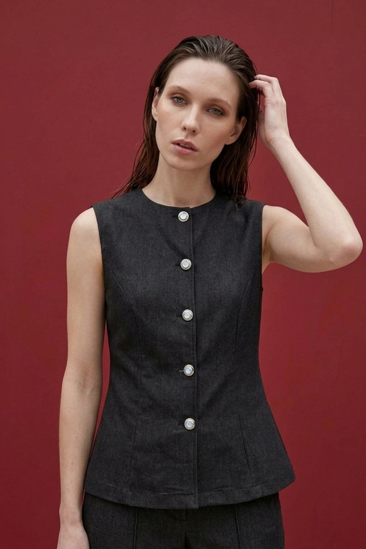MY FASHION Cotton Poplin Vest and Wide-Leg Trouser Set 5