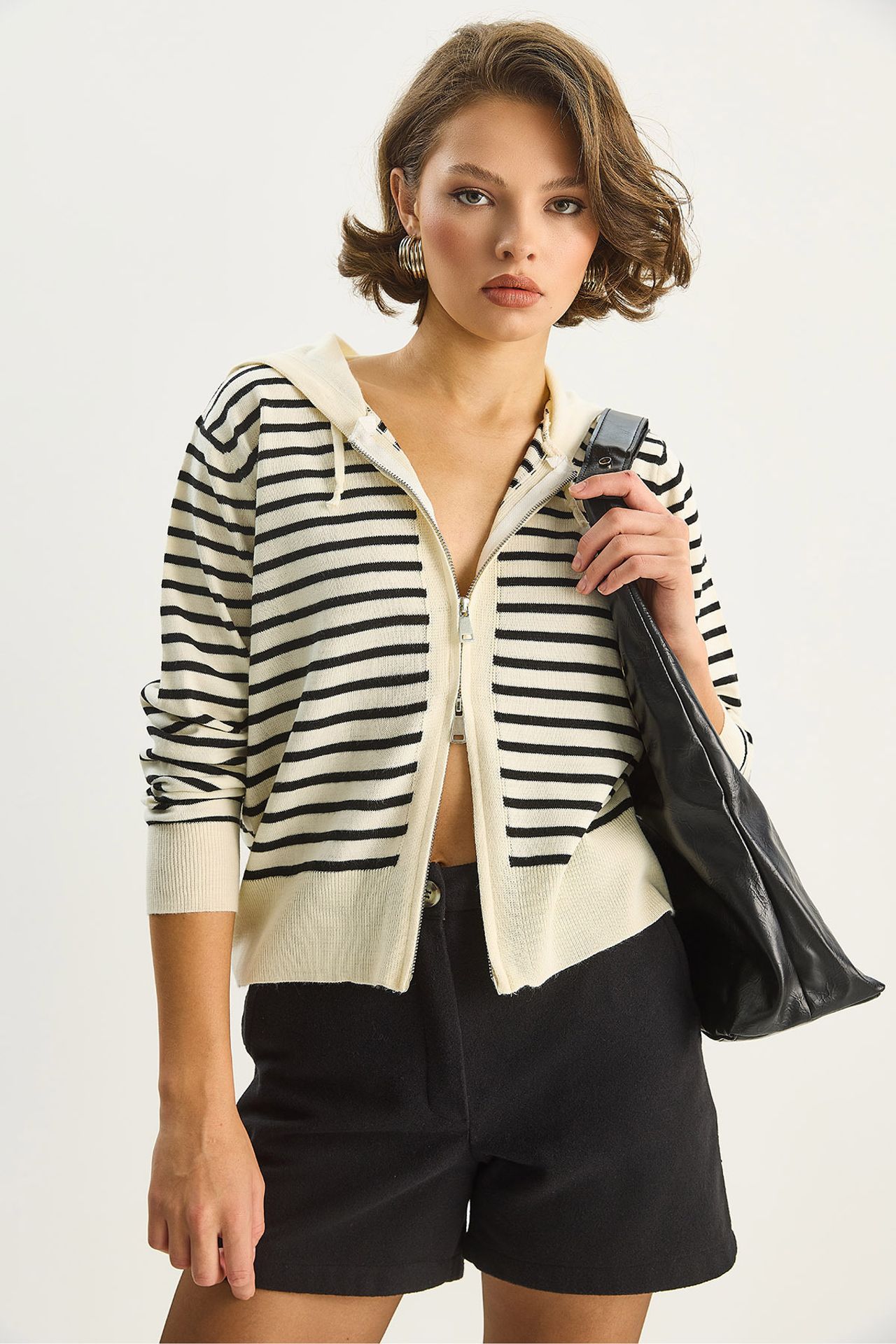 LUCCI Striped Hooded Zipper Cardigan 3