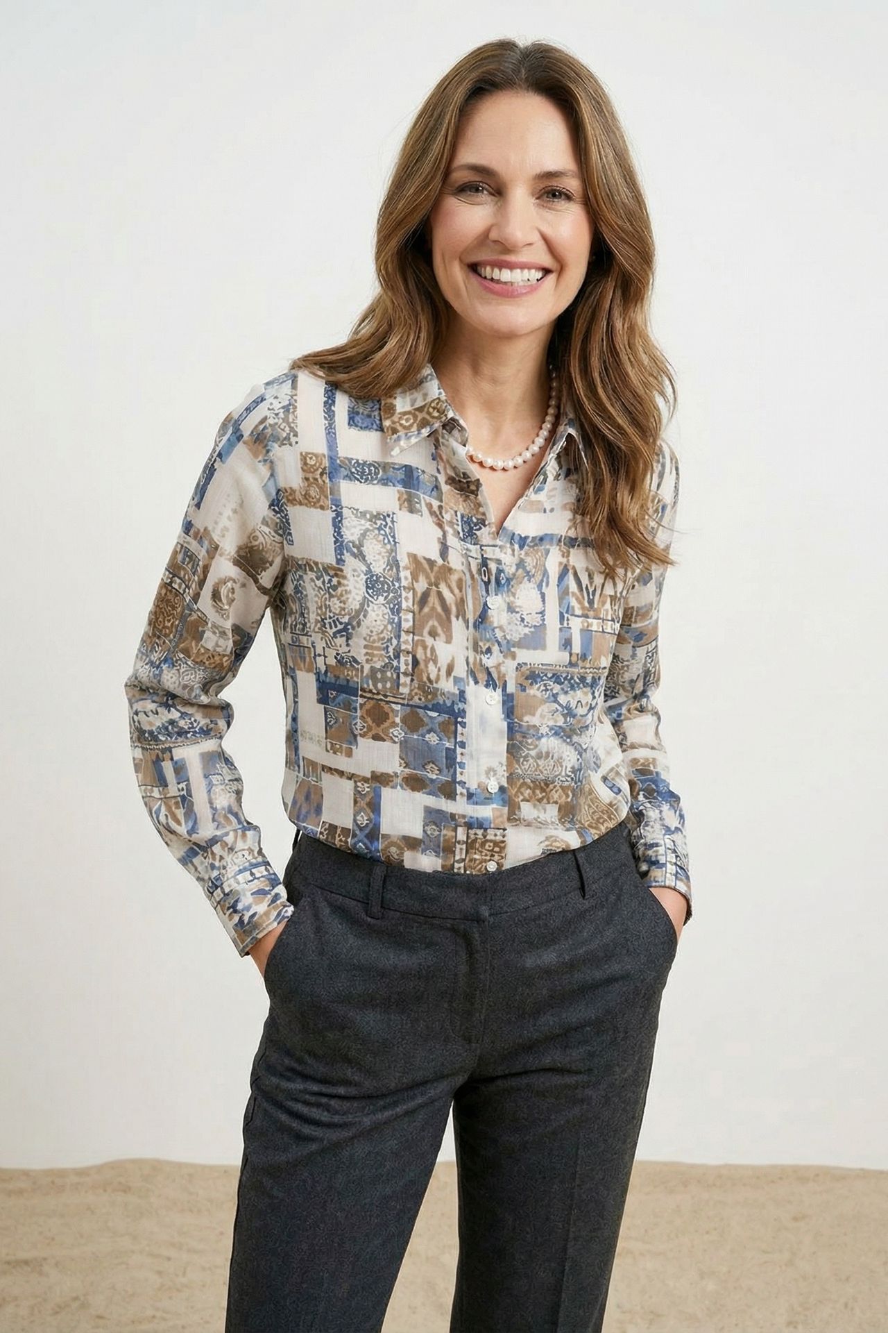 MY FASHION Geometric Pattern Button-Up Shirt 1
