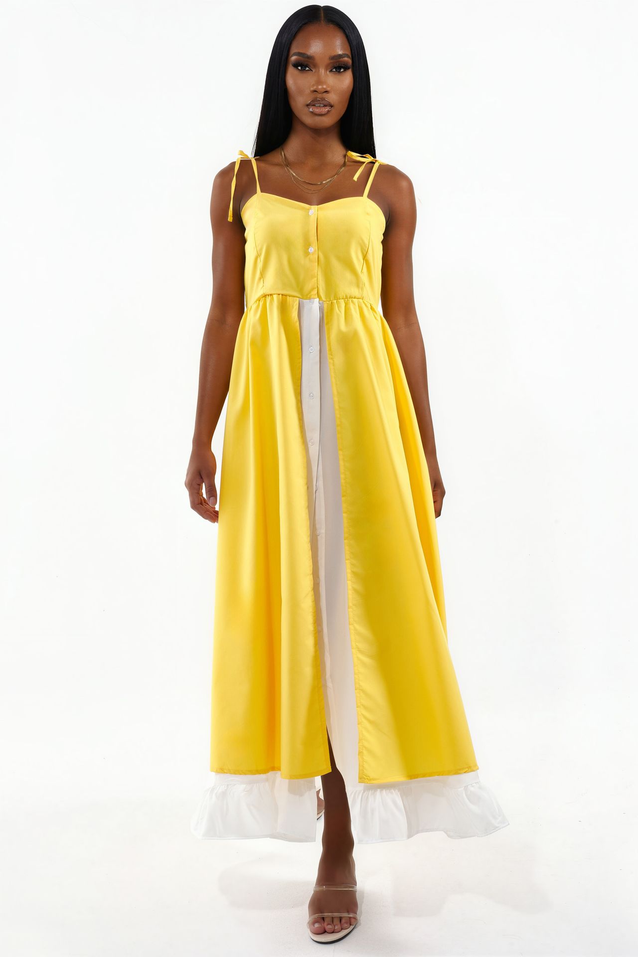 MSN Color-Blocked Square-Neck Maxi Dress 1