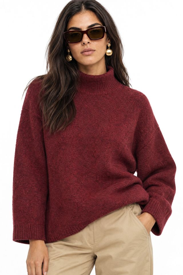 MIXRAY Oversized Ribbed Turtleneck Sweater