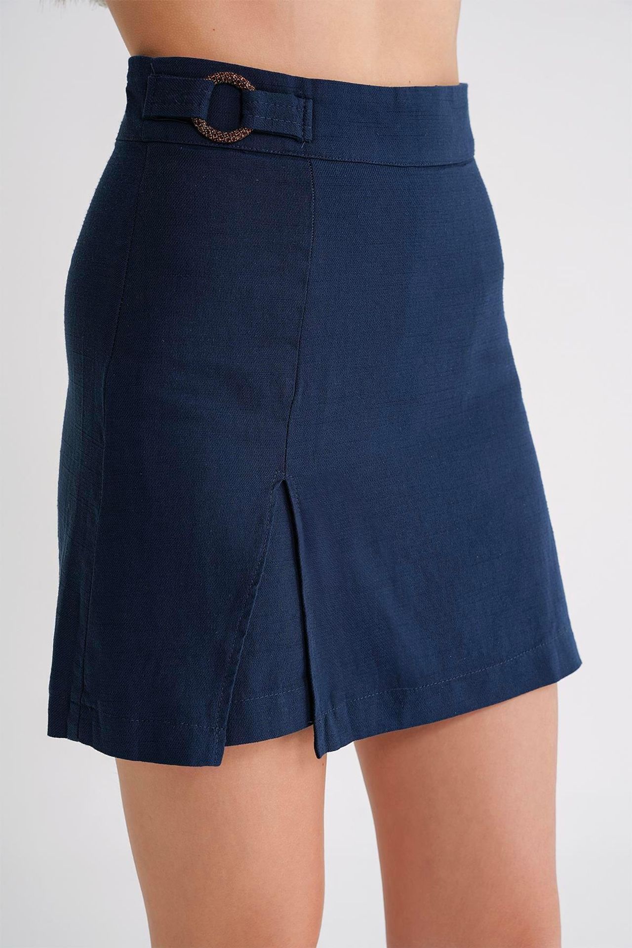Belted High-Waist Wrap Front Shorts with Slit Detail 5