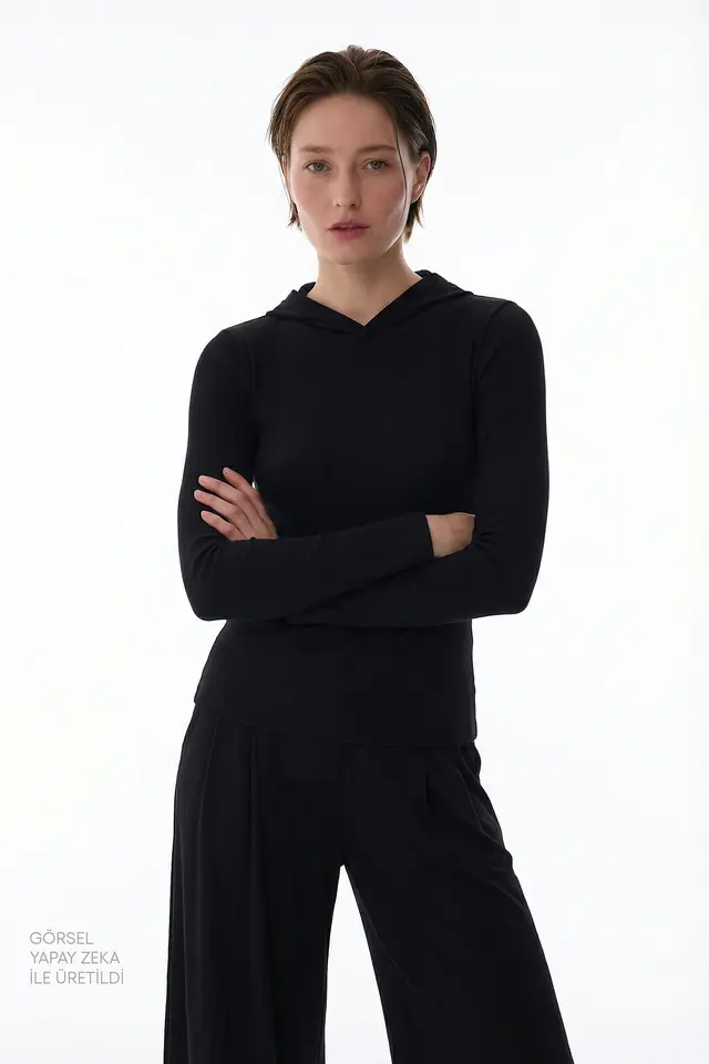 PENTI Hooded Ribbed Modal Sweatshirt