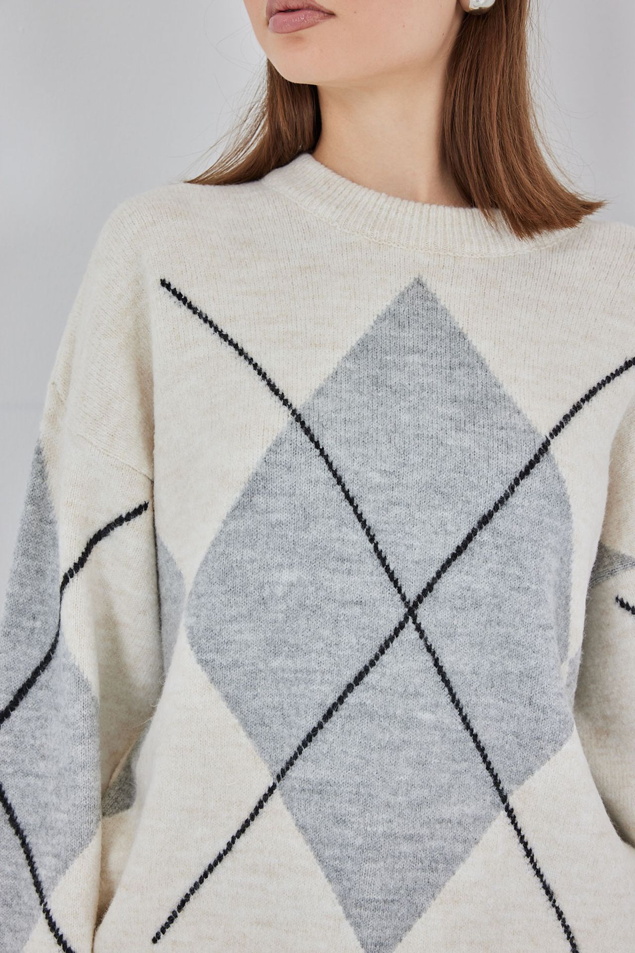 BDART Oversized Argyle Crew Neck Jumper 5