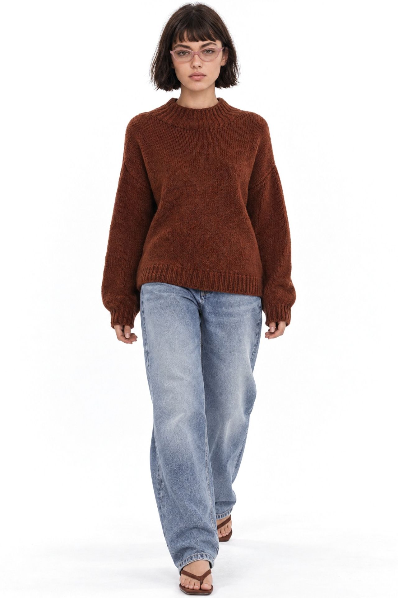 Mixray Relaxed Fit Crew Neck Thick Knit Sweater 2