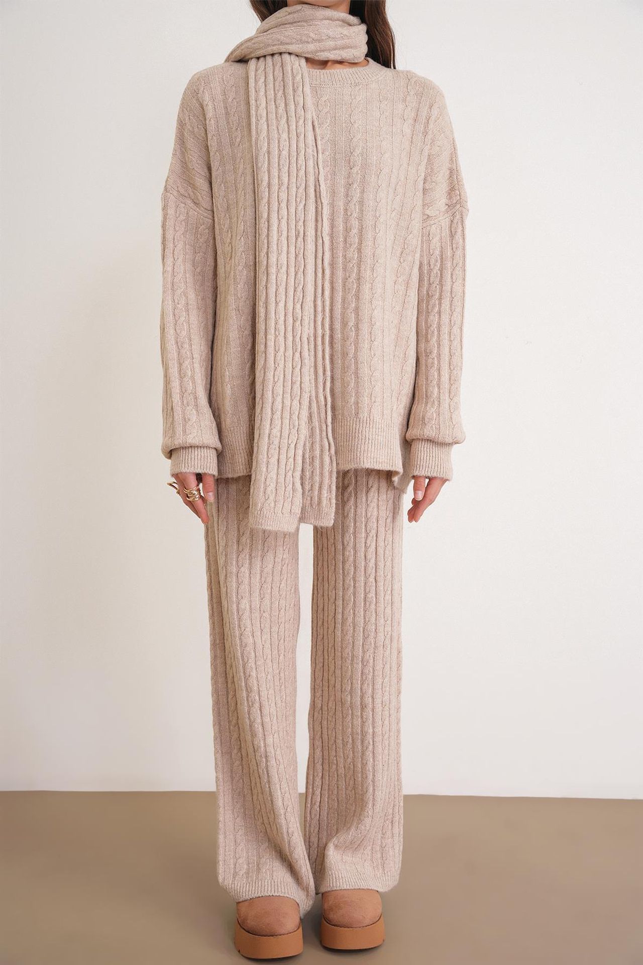 MIXRAY Oversized Hair Braid Patterned Knitwear Co-Ord Set 5