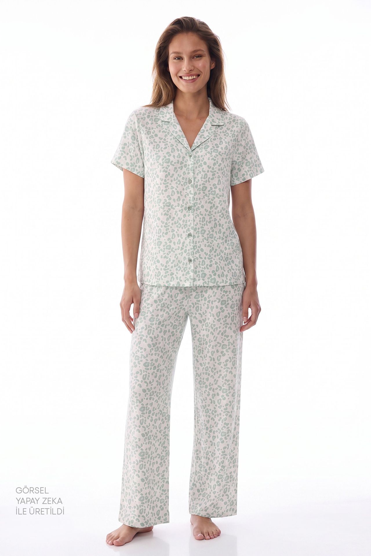 PENTI Leopard Short Sleeve Shirt Pants Pajama Set 1